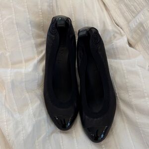 CHANEL Black Nylon Ballet Flats with Patent Toe